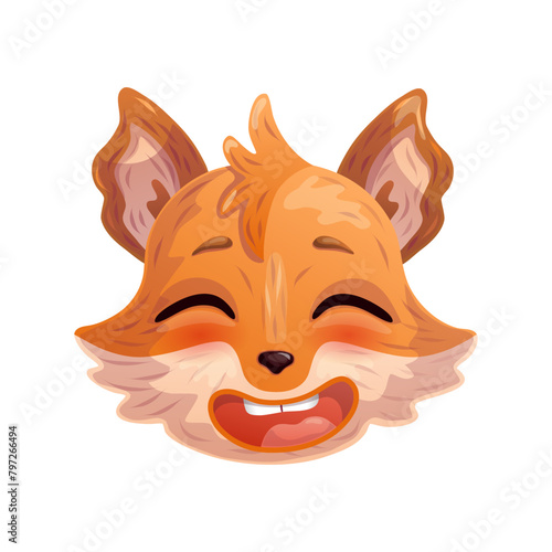 Laughing cartoon fox. Anthropomorphic face. Vector illustration.