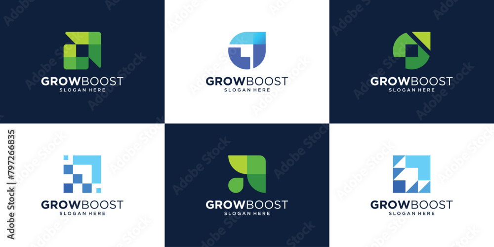 Set of simple financial growth logo design icon. Overlap arrow vector simple elements logo.
