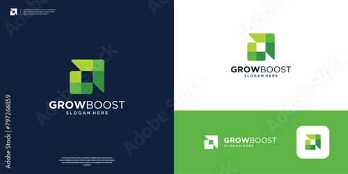 Minimal overlap arrow logo design template. Modern financial growth icon logo.