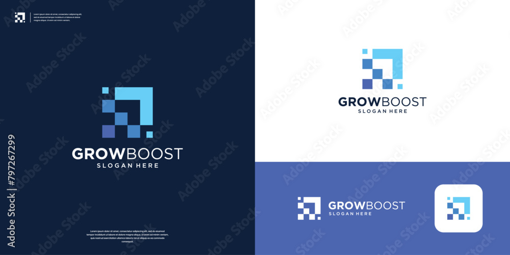 Growth financial logo design template. Abstract digital arrow logo inspiration. Growth financial logo design template. Abstract digital arrow logo inspiration.