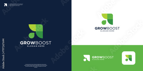 Overlap arrow with green logo template. Symbol for financial, growth, start up vector illustration.