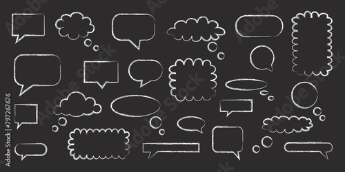 Black and white collection of hand drawn speech bubble doodle set design