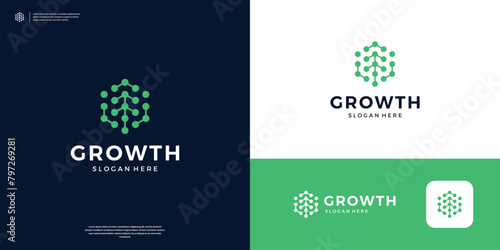 Abstract dot with arrow growth logo design template.