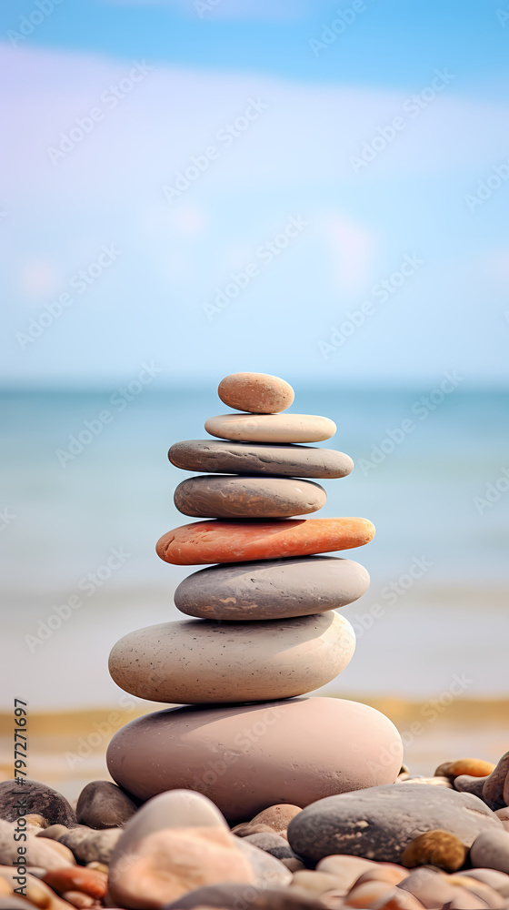 Fototapeta premium A balanced stone tower on the beach