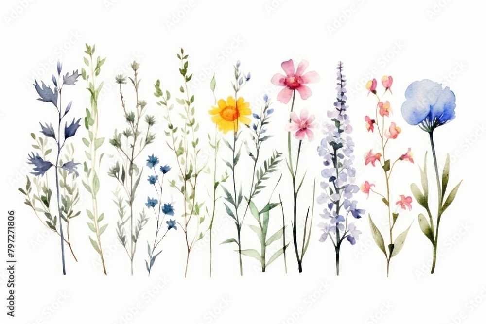 Watercolor wildflowers lavender blossom pattern.
