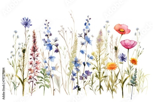 Watercolor wildflowers lavender blossom pattern.