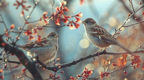 Birds Sitting On The Branch Of The Tree 4K wallpaper. photo