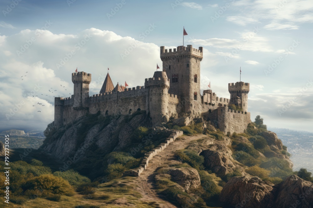 Medieval castle architecture landscape building. Medieval castle architecture landscape building.