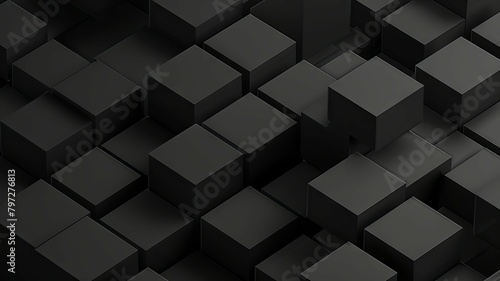 3D  of black cubic shapes - The image showcases a multitude of 3D  black cubes organized in a uniform pattern creating a textured surface photo