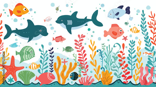 Under the sea vector background with marine fish 