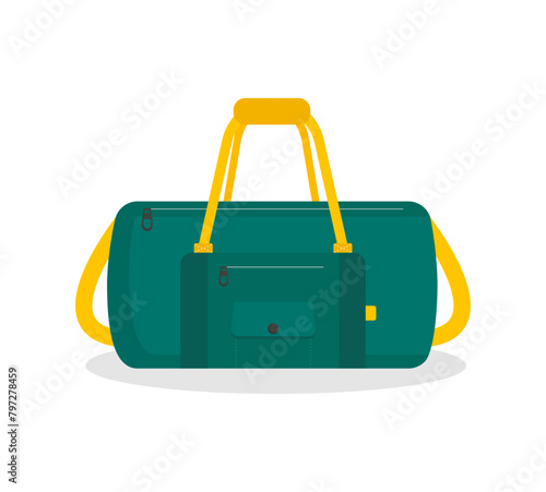 Travel and sports bag icon in flat style. Duffel bag. Vector illustration. Isolated on white background.