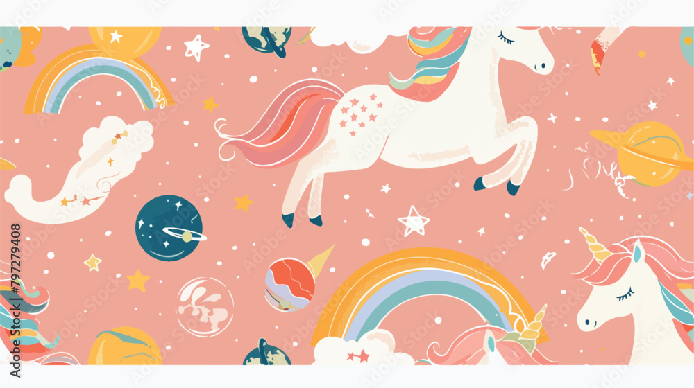 Unicorn pattern. Vector seamless pattern with white unicorn 