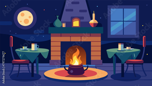 The soothing ambiance of a crackling fireplace complementing the intimate mood of a candlelit dinner for one..