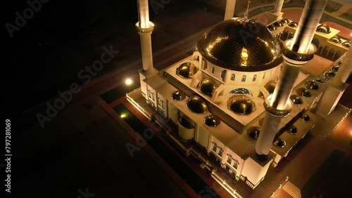 shooting a mosque from a drone at night.