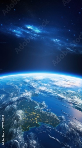Full blue earth view from space astronomy outdoors planet.