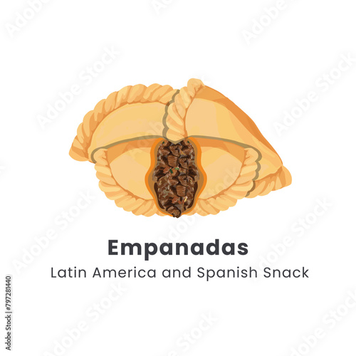 Hand drawn vector illustration of Empanadas or fried pie Latin America and Spanish food