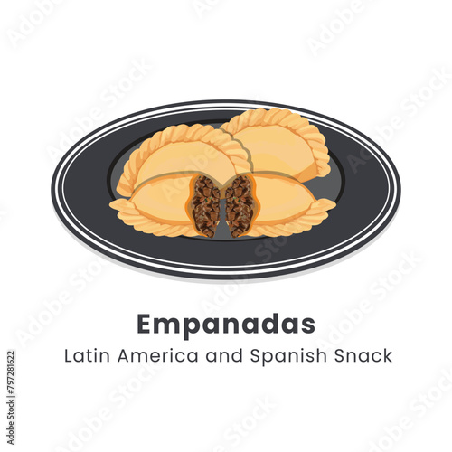 Hand drawn vector illustration of Empanadas or fried pie Latin America and Spanish food