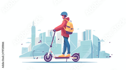 Urban vehicles. Vector illustration of young man on cycle scooter electric photo
