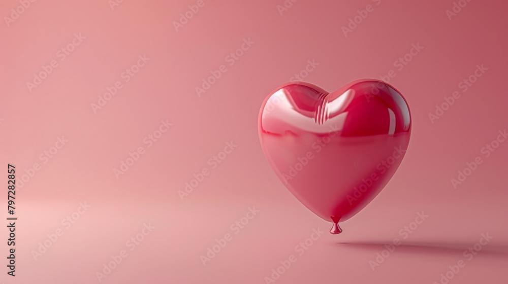 Minimalist Heart Balloon on Pink Background with Soft Lighting