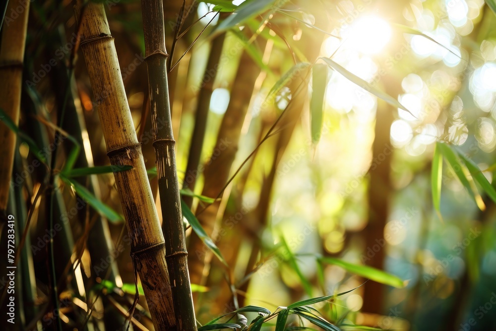 Obraz premium Sunlight filtering through a serene bamboo forest