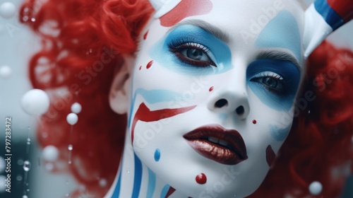 Artistic portrait of a woman with colorful makeup and red hair © Balaraw