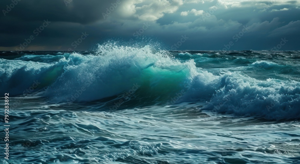 Dramatic Ocean Waves Under Stormy Skies Dramatic Ocean Waves Under Stormy Skies
