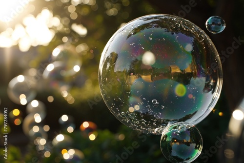 Sunlight reflecting through soap bubbles in nature