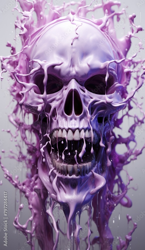 Abstract Skull with Melting Liquid Art