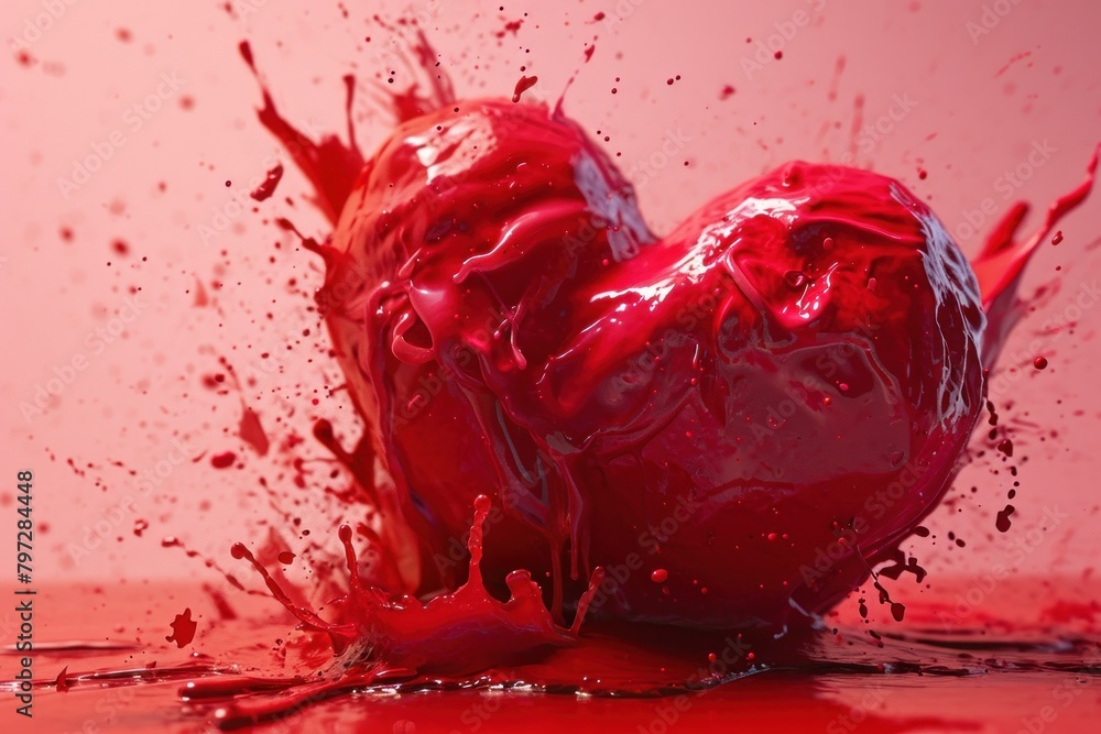 Splashing liquid heart on a vibrant background