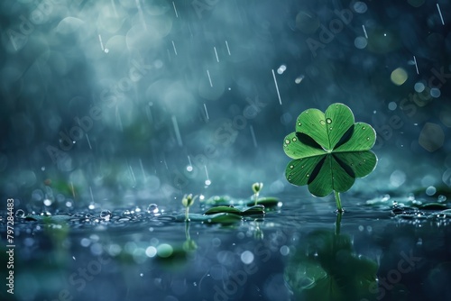 Four-leaf clover in the rain