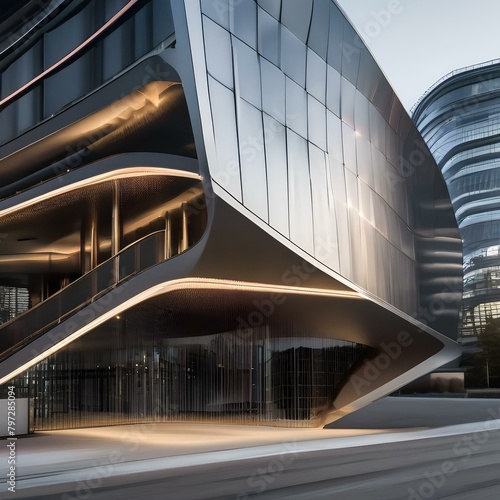Sleek, metallic structures bending and flexing in a rhythmic dance of motion and light, reflecting their surroundings in a dynamic way, creating a sense of harmony and balance3
