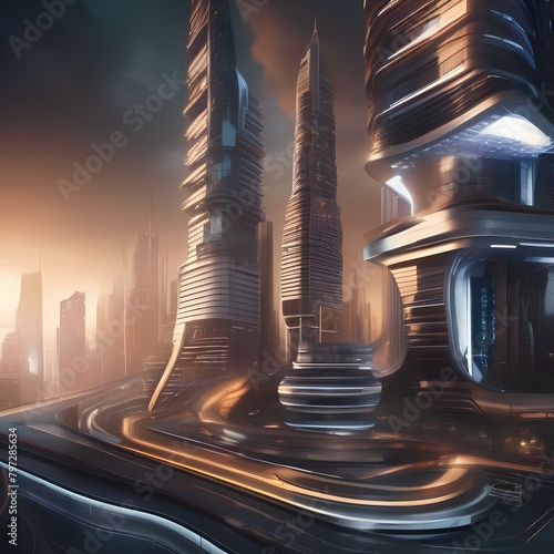 A futuristic cityscape with buildings and structures bending and twisting in a surreal and futuristic manner, as if alive with motion, inspiring imagination5 photo