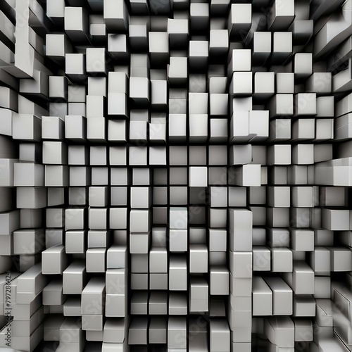 A three-dimensional grid of cubes rotating and shifting, creating an optical illusion of depth and movement, challenging the viewer's perception of space and reality, inviting exploration4 photo