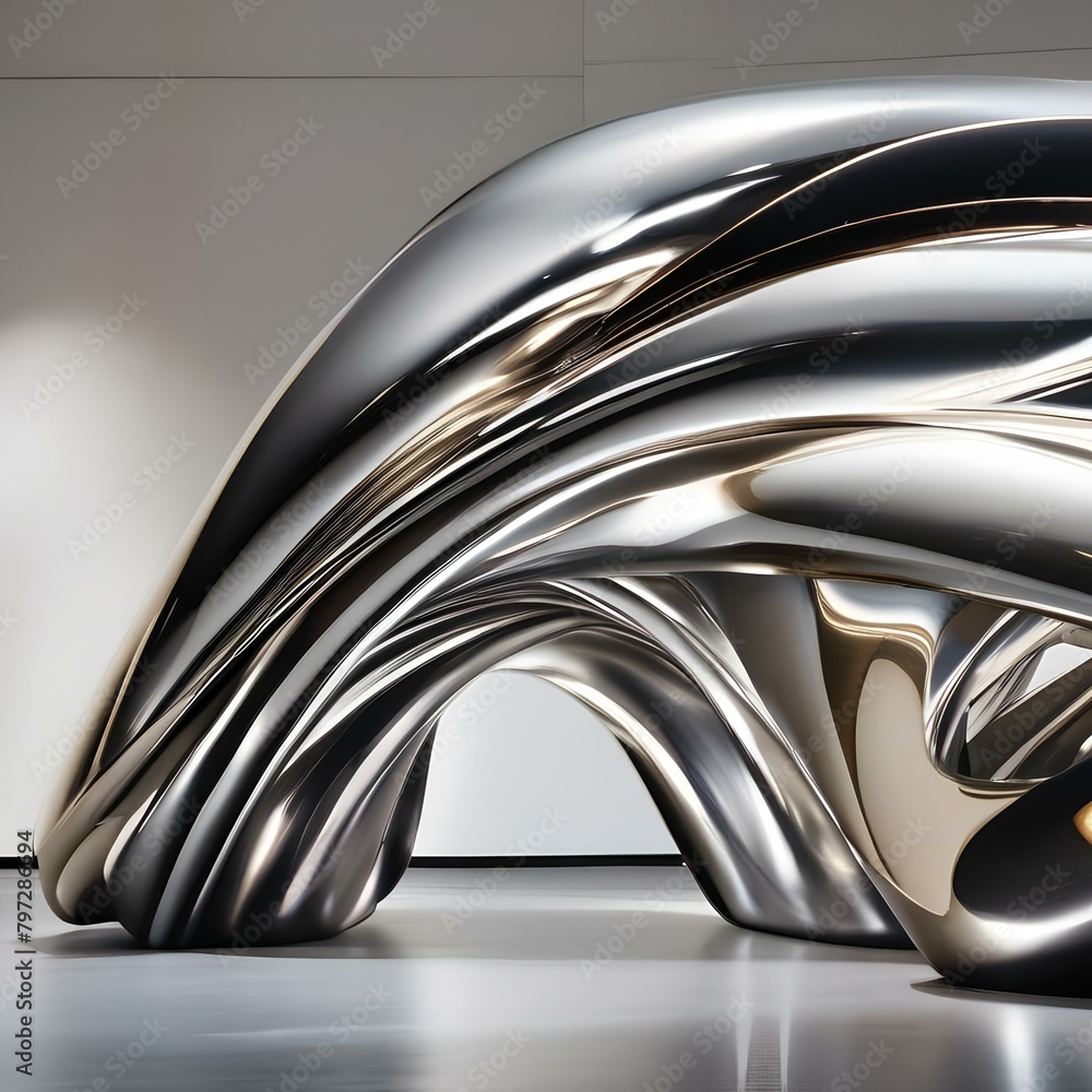 A sleek, metallic sculpture twisting and turning in a hypnotic display of motion and form, reflecting light in captivating ways, mesmerizing the observer5
