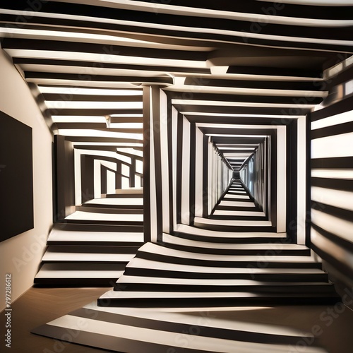 A modern art installation featuring rotating elements that create dynamic patterns of light and shadow, transforming the space, inspiring awe and wonder1