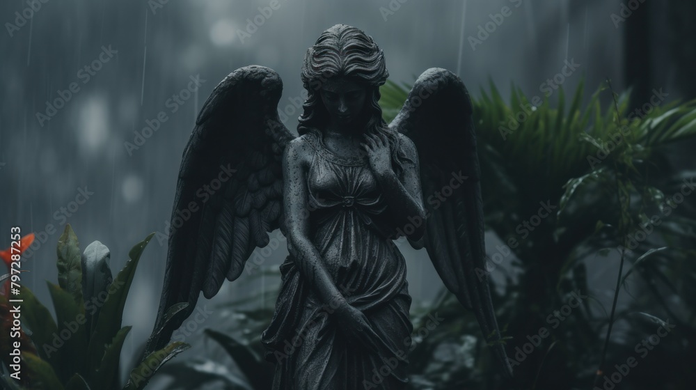 Fototapeta premium Angel statue in the rain