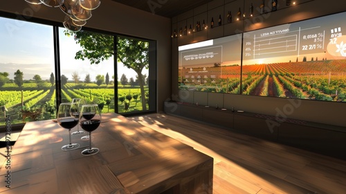 A digital wine tasting experience with virtual vineyards and flavor profiles