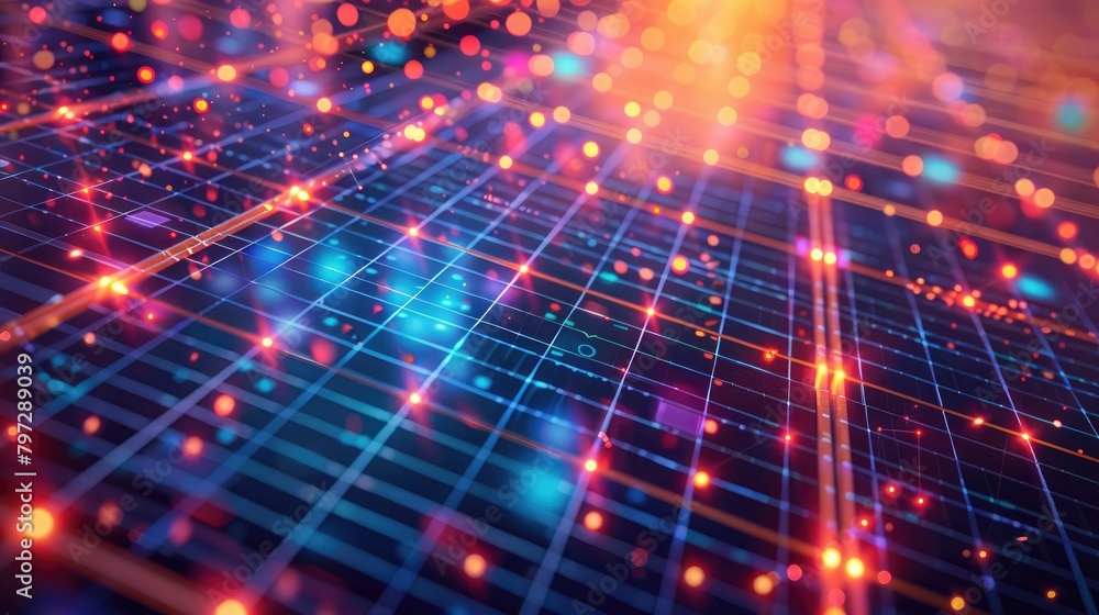 Fototapeta premium Circuit board with blue and orange lights