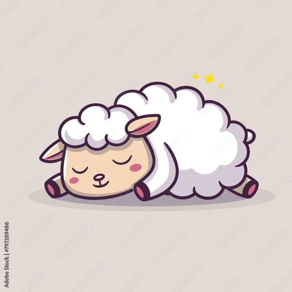 Cute cartoon sheep sleeping simple flat vector illustration Cute cartoon sheep sleeping simple flat vector illustration