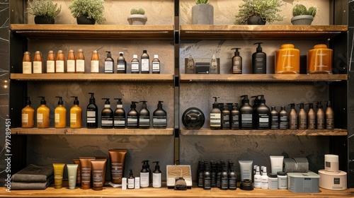 A display of hair styling products with examples of different hairstyles  photo