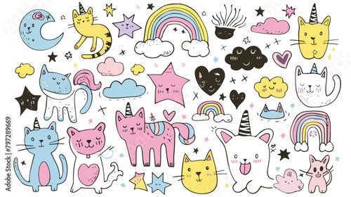 collection of cute doodle stickers. Funny picture