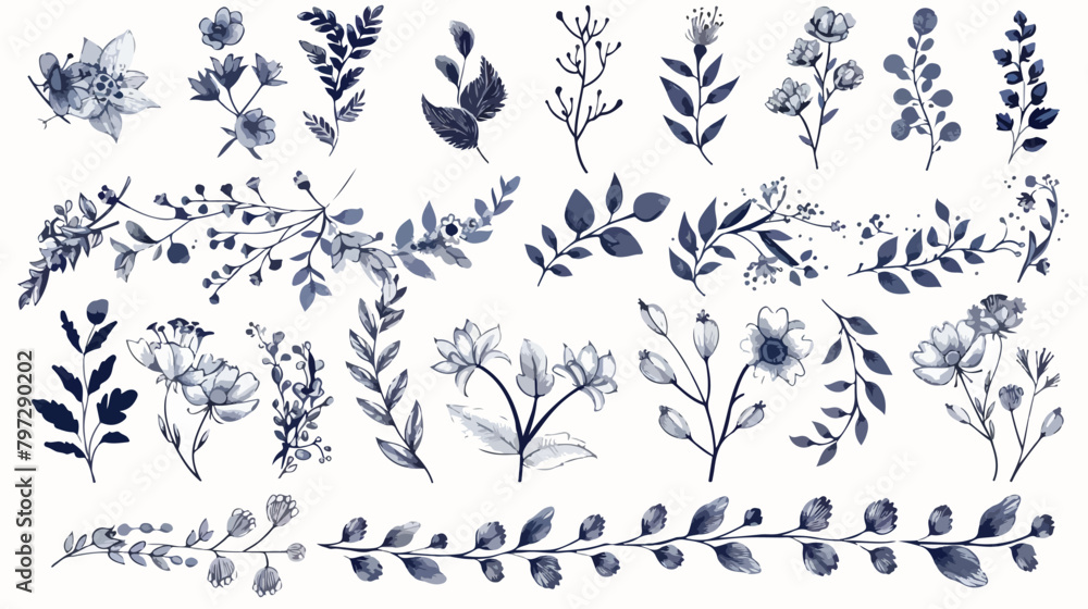 Vector collection of hand drawn floral borders and design