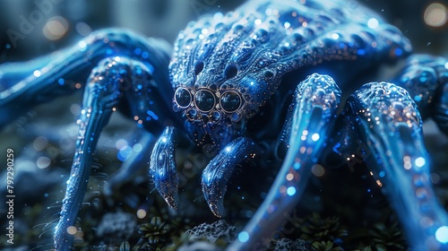 Design a 3D render An otherworldly alien creature with multiple tentacles and glowing orbs for eyes