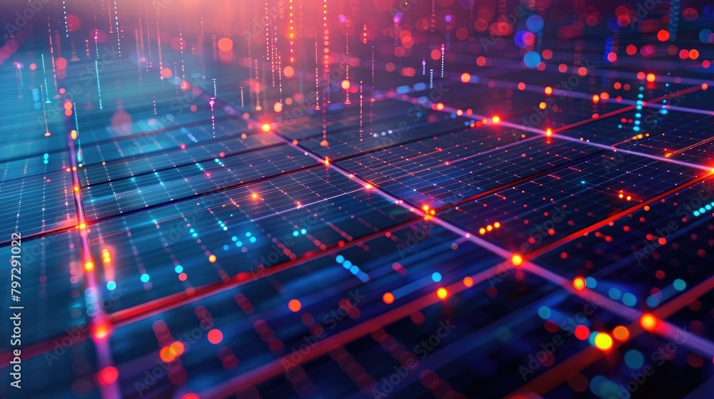 Circuit board with red and blue lights Circuit board with red and blue lights