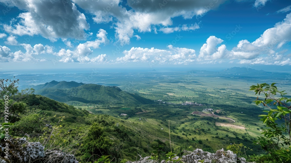 a whole view of Cuba from santiago to pinar del rio from stratosphere, blue sky, sttelite view 
