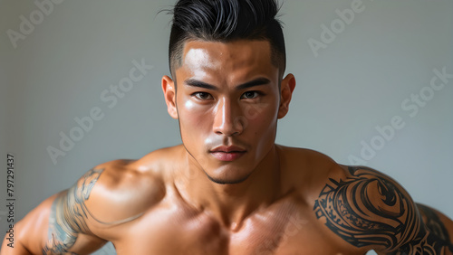 Athletic Precision Undercut Style for Muay Thai Fighter, Combat Elegance Undercut Look for Athlete, Ring Warrior Undercut Hairstyle for Champion, Dynamic Edge Undercut Style in Portrait photo
