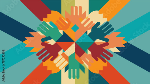A mosaic of hands joined together each with a unique design and color forming a beautiful and diverse display of unity.. Vector illustration