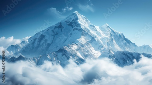 Towering Snow-Covered Mountain in the Sky © easybanana