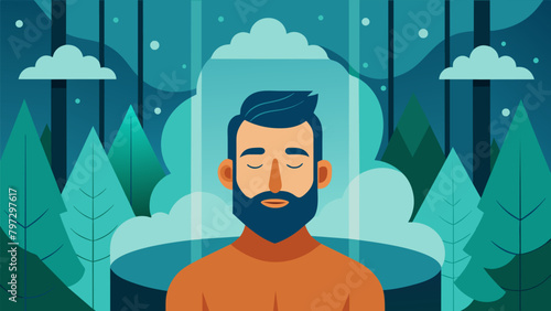 As the infrared saunas heat trates his body a man closes his eyes and imagines himself in a tranquil forest. The saunas detoxifying properties help.