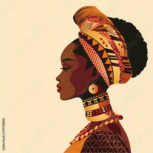 African woman in profile with traditional patterns on her head and neck © ginstudio